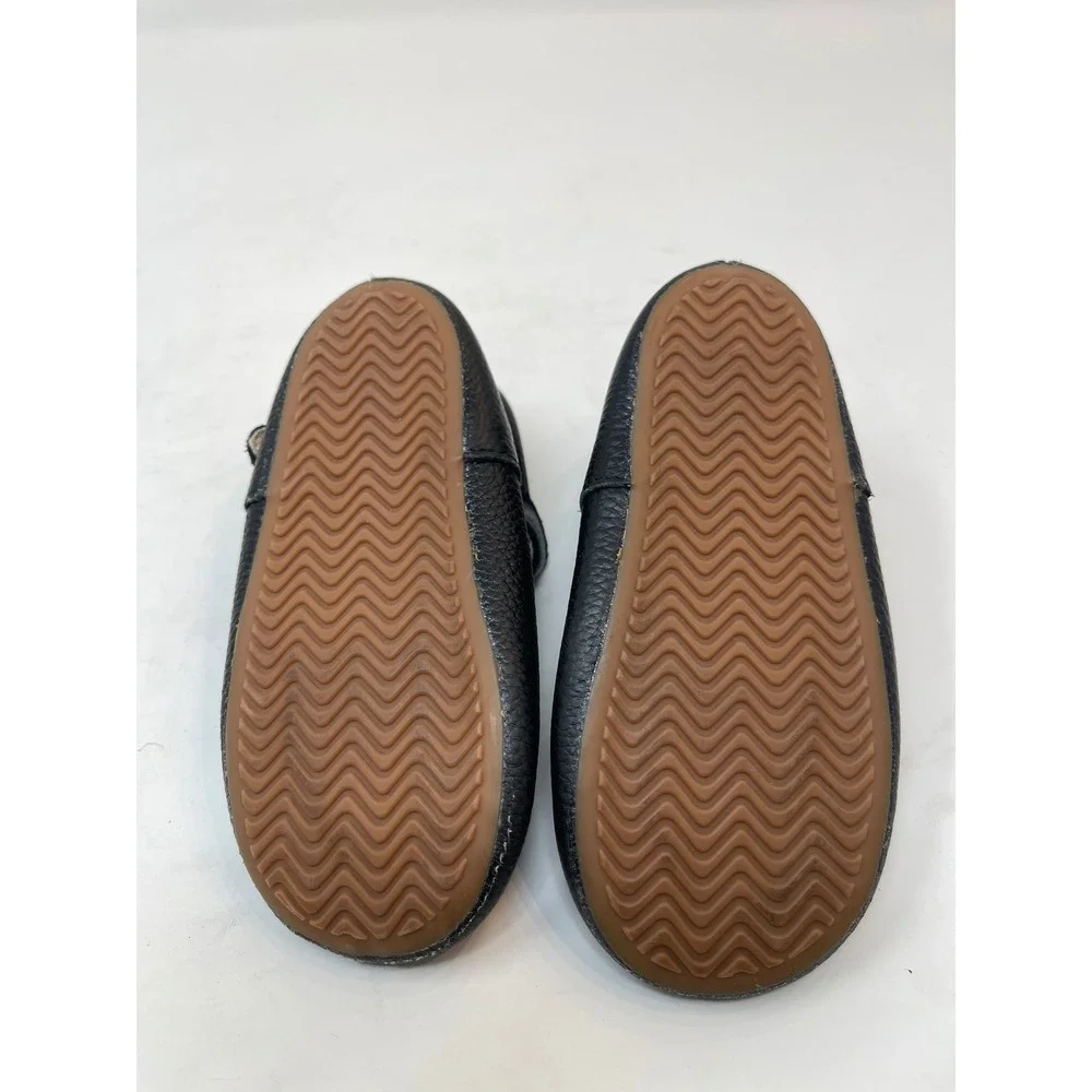 Picki Pair T-Strap Shoes Kids Size 8‎ Black Excellent Scalloped Leather Flats